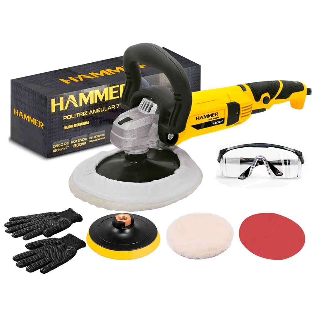 Politriz Lixadeira Angular Profissional Hammer 1200w + Kit Acessórios De Proteção