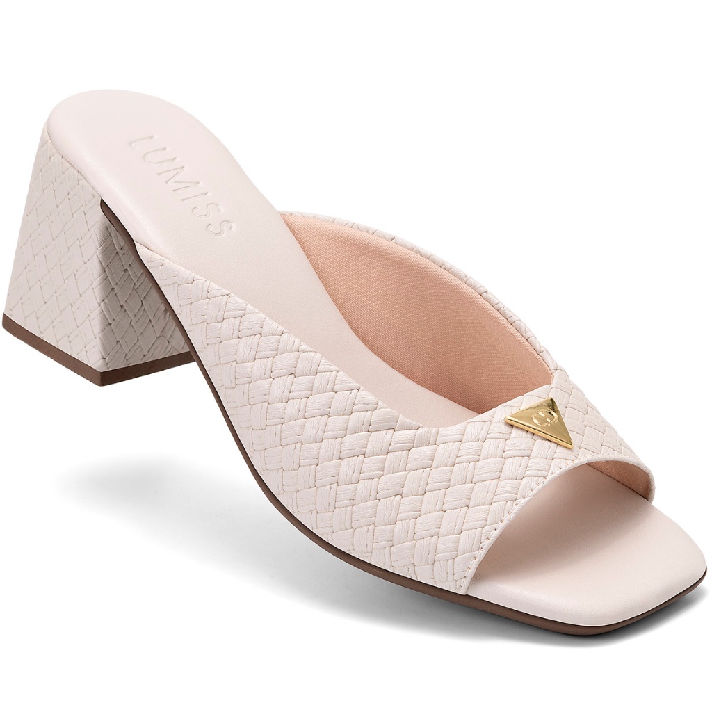 Sandália Feminina Lumiss Tamanco Mule Salto Grosso Médio Confortável Off White em Oferta na Shopee