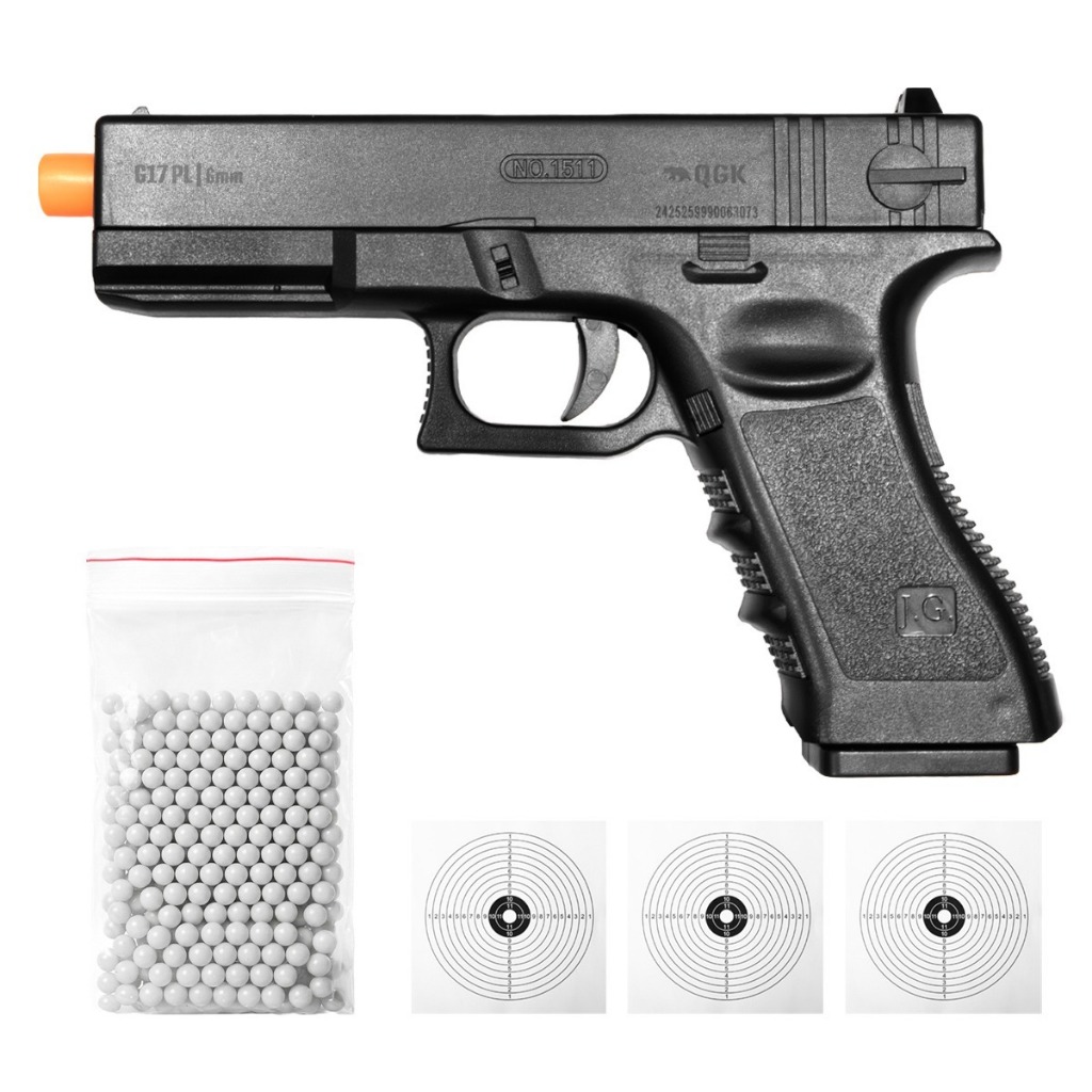 PISTOLA DE AIRSOFT SPRING QG17 PL 6MM QGK + BBS + ALVOS