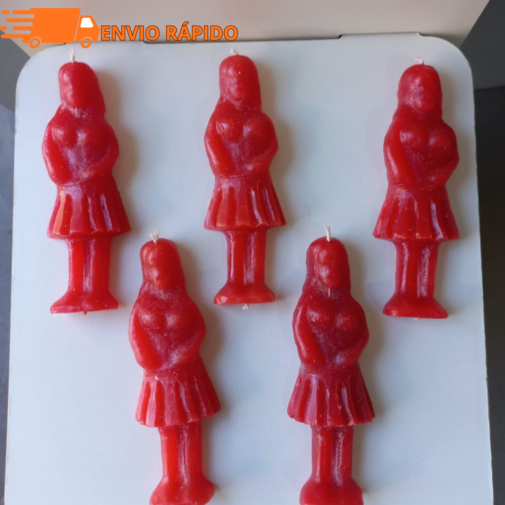 Kit 5 Unidades Vela De Magia Boneca Vela Mulher Vermelho 15 cm de Altura para Feitiços e Rituais