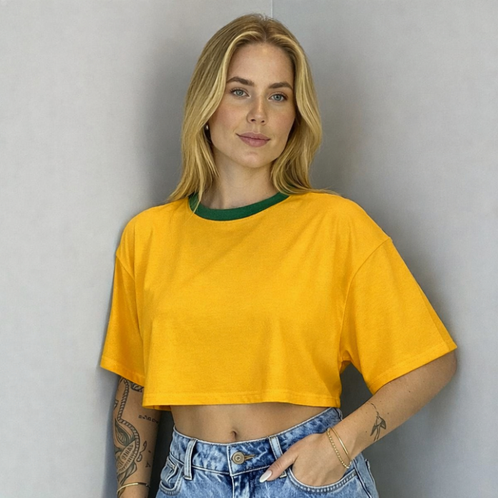 Cropped Oversized Lisas Cores Seleção Brasileira Feminino Copa do Mundo 2026 100% Algodão ENVIO IMEDIATO