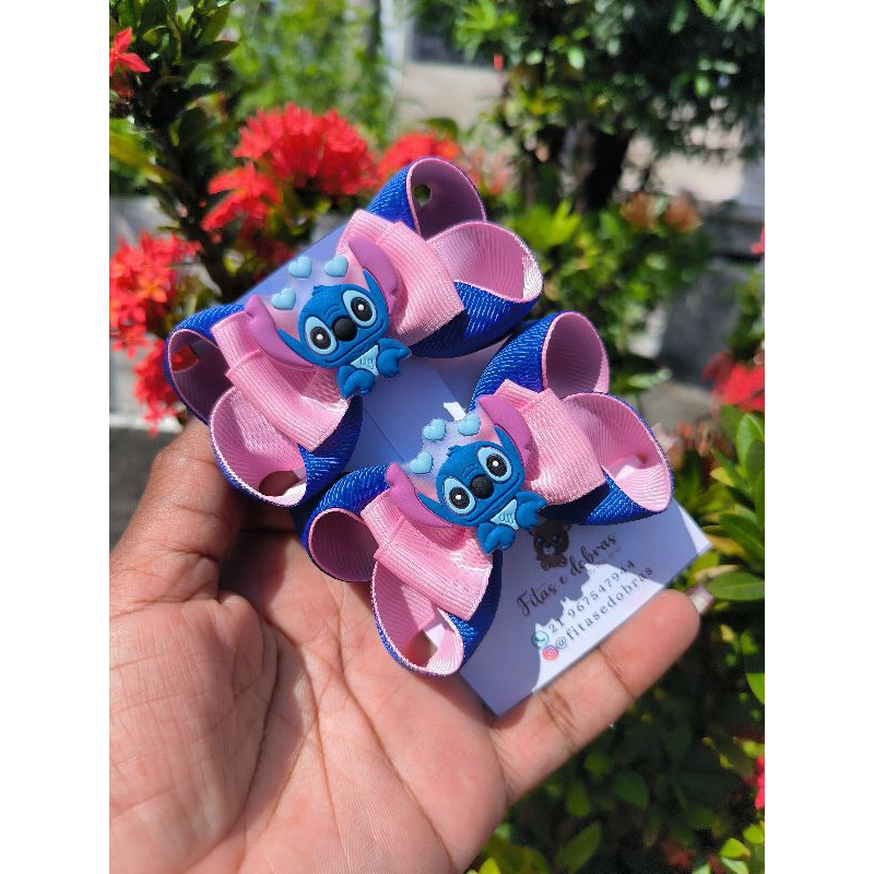 Par de Laços Infantil Stitch Corações Nas Presilhas Bico de Pato 8cm com Conforto e Estilo