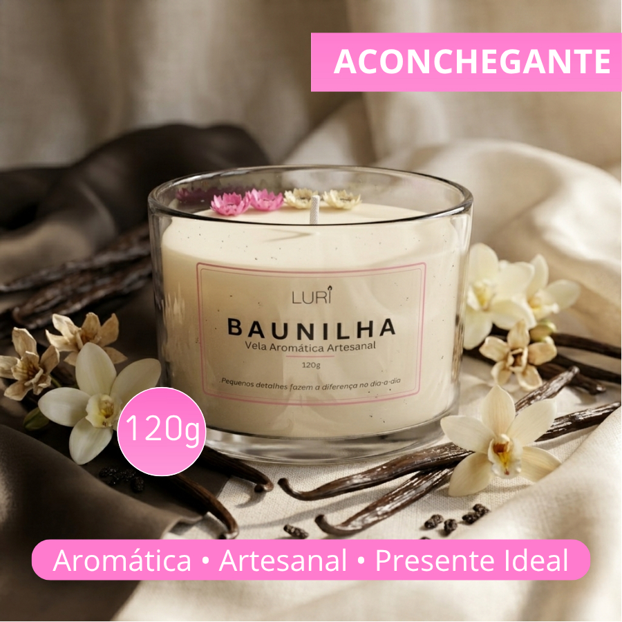 Imagem Vela Aromática Baunilha 120g Aroma Intenso Relaxante Presente Decorativo LURI