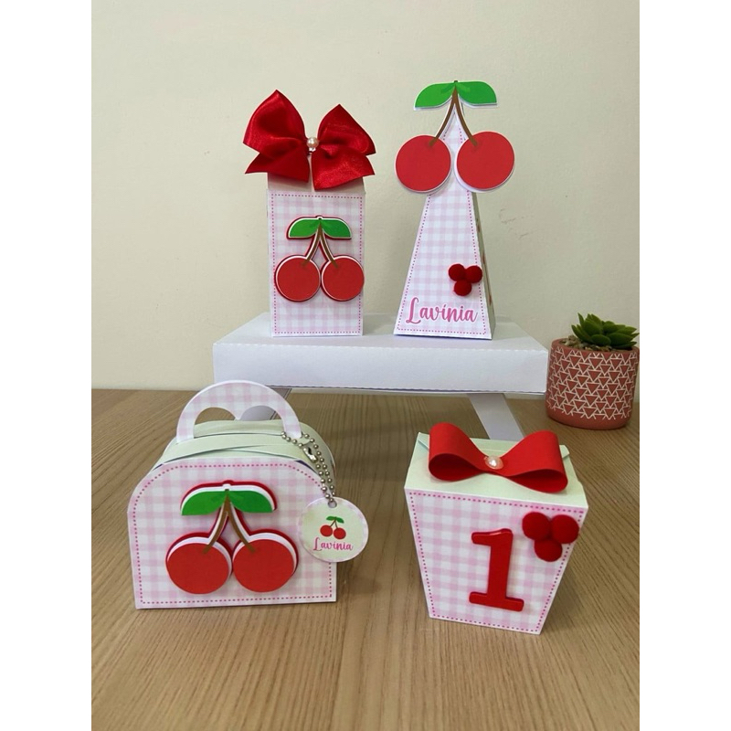 Caixinhas Cereja Personalizado | Caixinhas Lembrancinha Tema CEREJINHA Festa Infantil - PEGUE E MONTE