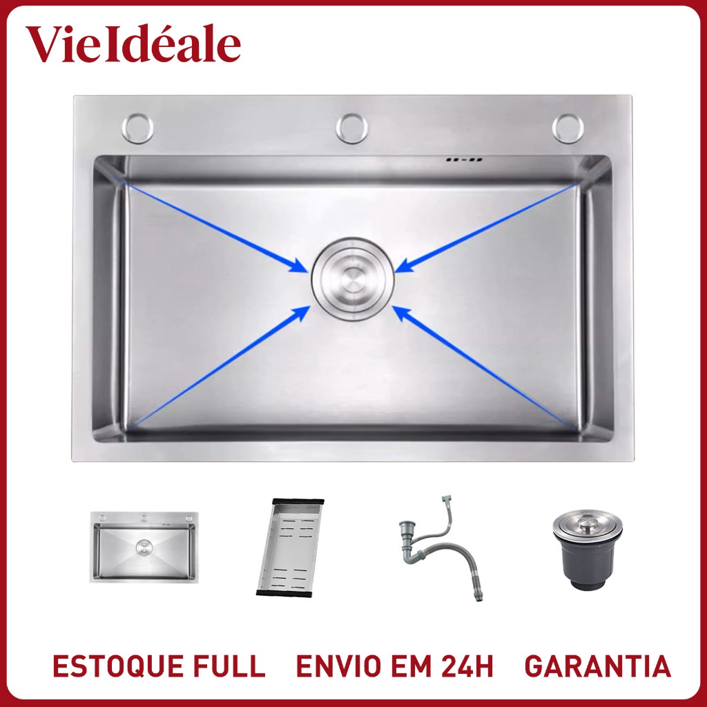Cuba Inox Escovado Quadrada 50×40×21cm Gourmet Com Acessórios em Oferta na Shopee