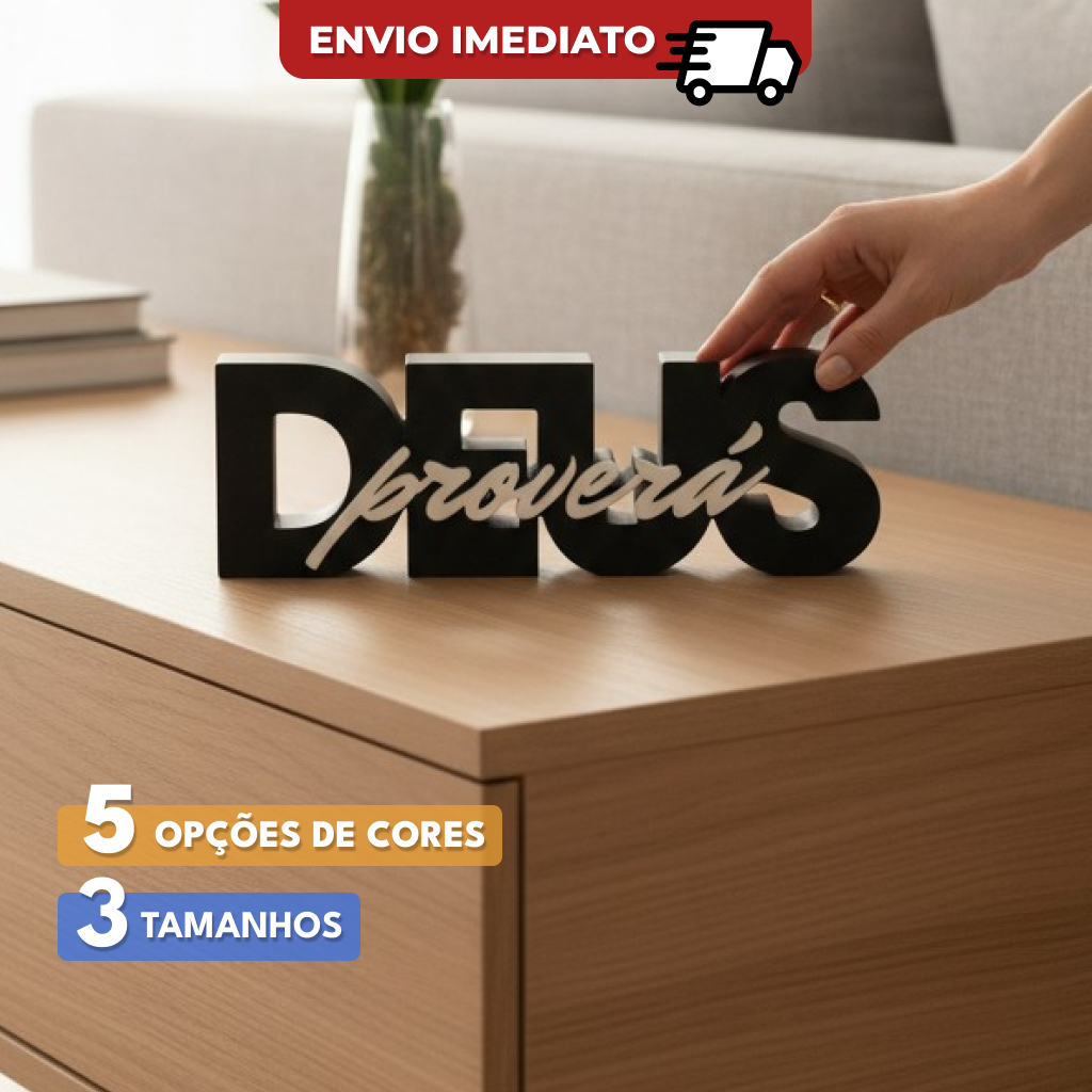 Letreiro Deus Proverá Placa Decorativa de Mesa para Sala, Estante e Decoração de Casa