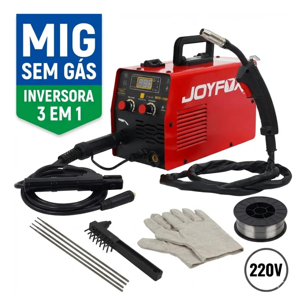 Máquina Solda Inversora 220V Mig 150a Sem Gás 3 Em 1 Tig Lift Eletrodo Frequência 50 Hz/60 Hz