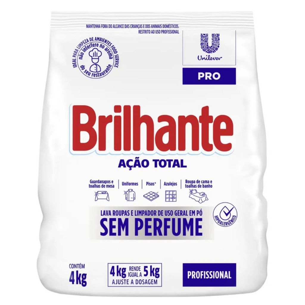 SABÃO EM PÓ BRILHANTE 4KG SEM PERFUME HIPOALERGÊNICO
