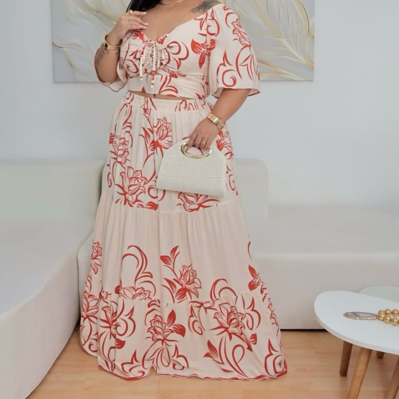 Conjunto plus size saia longa e cropped G2 G3 Marisa em Oferta na Shopee