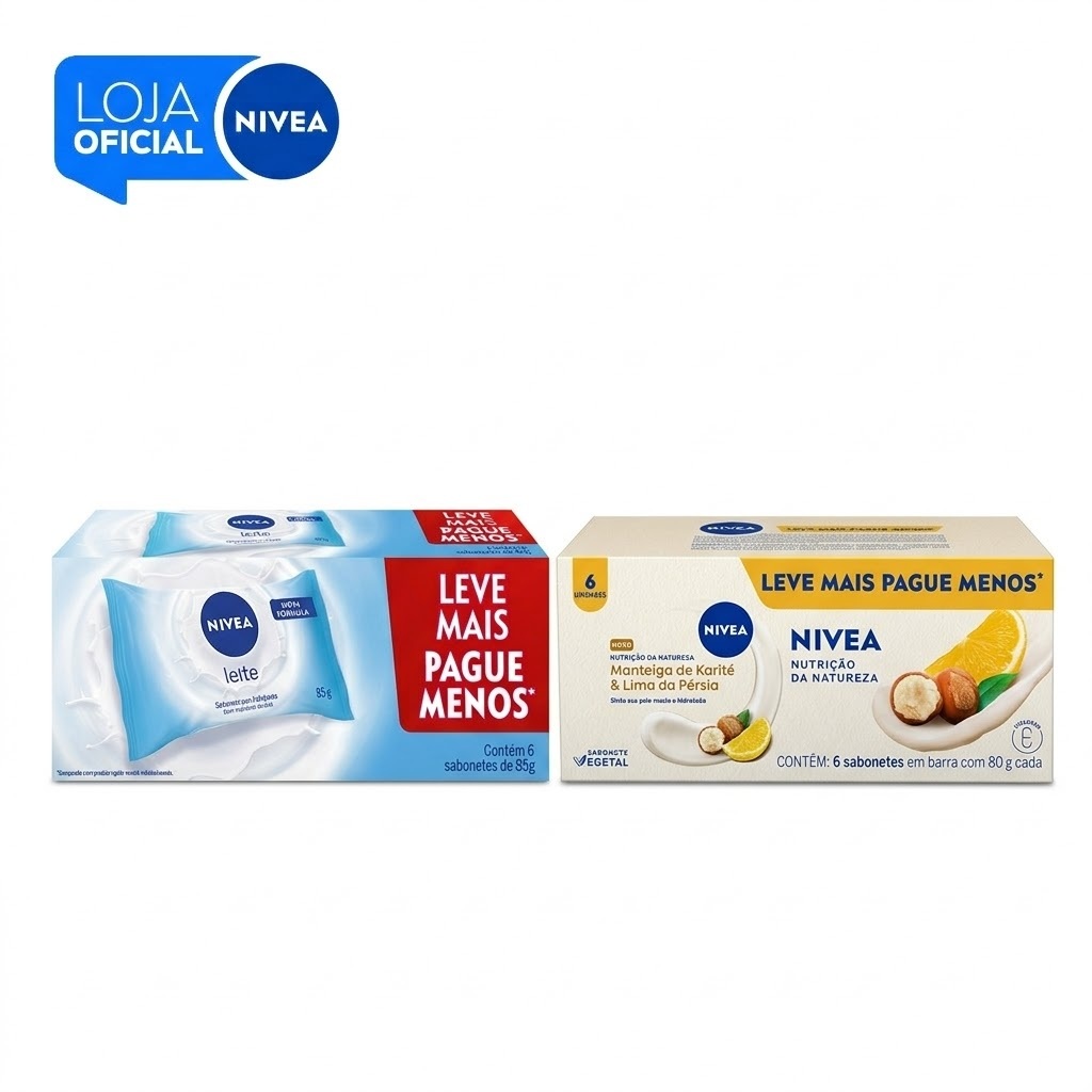KIT NIVEA Sabonete em Barra Vegetal Nutrição da Natureza 80g (6 unidades) + NIVEA Sabonete em Barra Hidratante Leite 85g em Oferta na Shopee