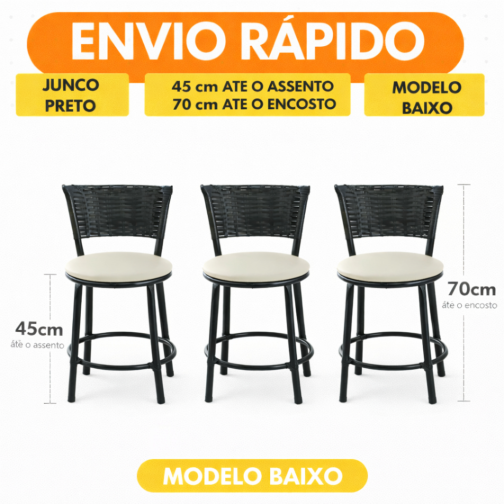 KIT 3 Banqueta Baixa Branca Ressistente Moderna Cozinha Sala de Jantar Area Interna e Externa em Oferta na Shopee