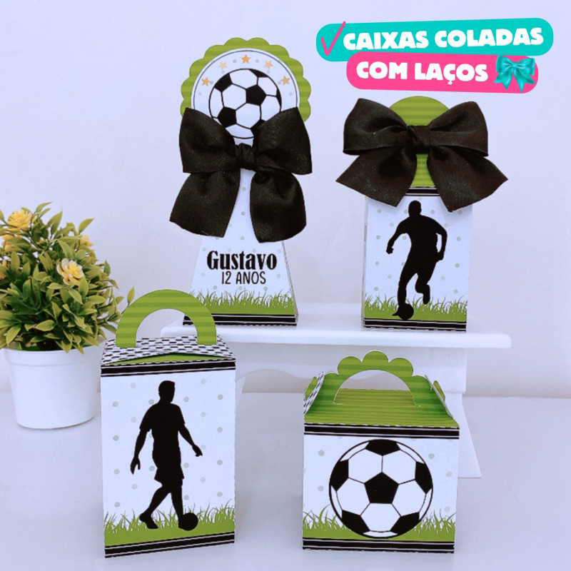 Kit Festa Futebol 2 Caixinhas Personalizadas Lembrancinhas Infantil menino com Laço tema futebol