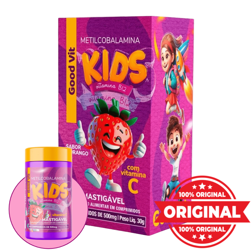 Good Vit Kids Metilcobalamina B12 + Vitamina C 60 comprimidos mastigáveis morango Good Vit
