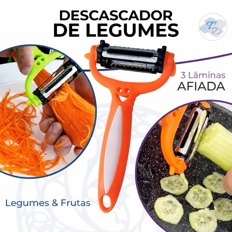 Descascador e Fatiador de Legumes Frutas Premium Multifuncional Com 3 Lâminas Afiadas Aço Inox / Utensílios Cozinha