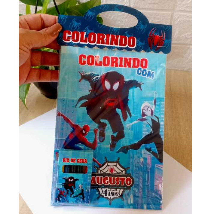 Kit de Colorir Lembrancinha Personalizada - Livro + Mini Giz - Homem Aranha Miles Morales / Livrinhos de Colorir Revista