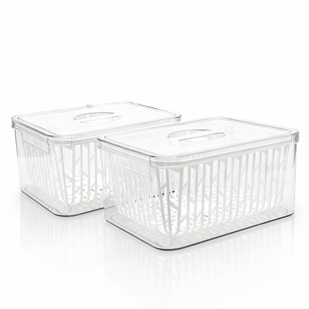 Kit 2 Organizadores de Geladeira 2,2L Acrílico Cesto de Drenagem Pote para Frutas
