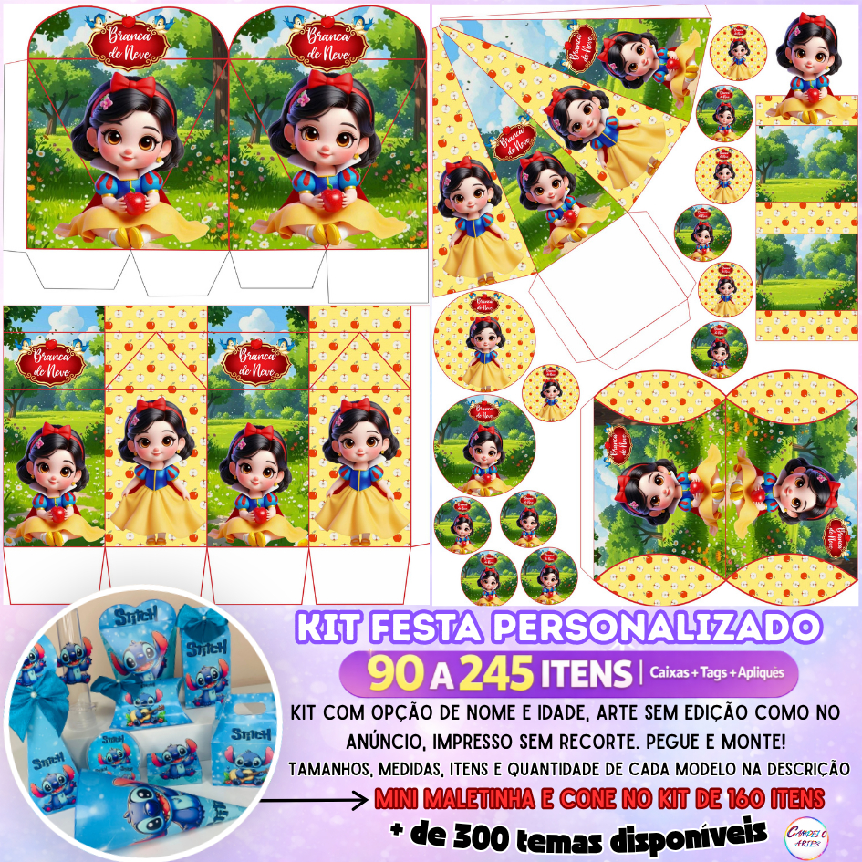 KIT LEMBRANCINHAS TEMA BRANCA DE NEVE BABY 90~245 ITENS COM OU SEM NOME - Leia Descrição e Imagens! em Oferta na Shopee