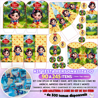 KIT LEMBRANCINHAS TEMA BRANCA DE NEVE BABY 90~245 ITENS COM OU SEM NOME - Leia Descrição e Imagens! em Oferta na Shopee