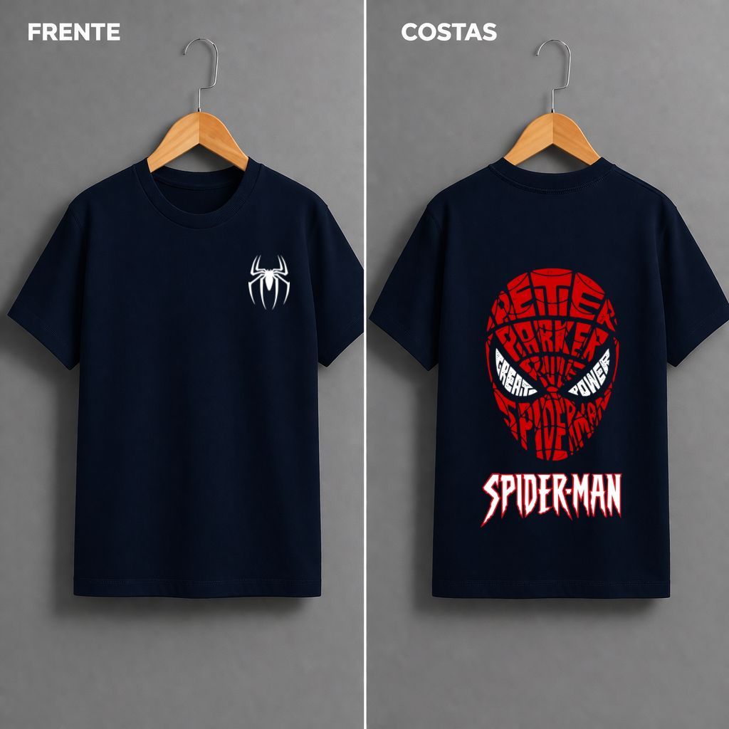 Camiseta Masculina Aranha Camisa 100% Algodão Estampada Confortável Regular do P ao GG e Plus Size do G1 ao G4
