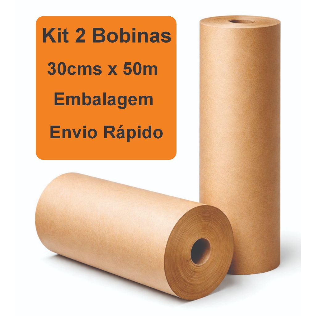 Kit 2 Bobinas Papel Semi Kraft 30cm x 50m Para Embalagem Resistente Envio Rápido