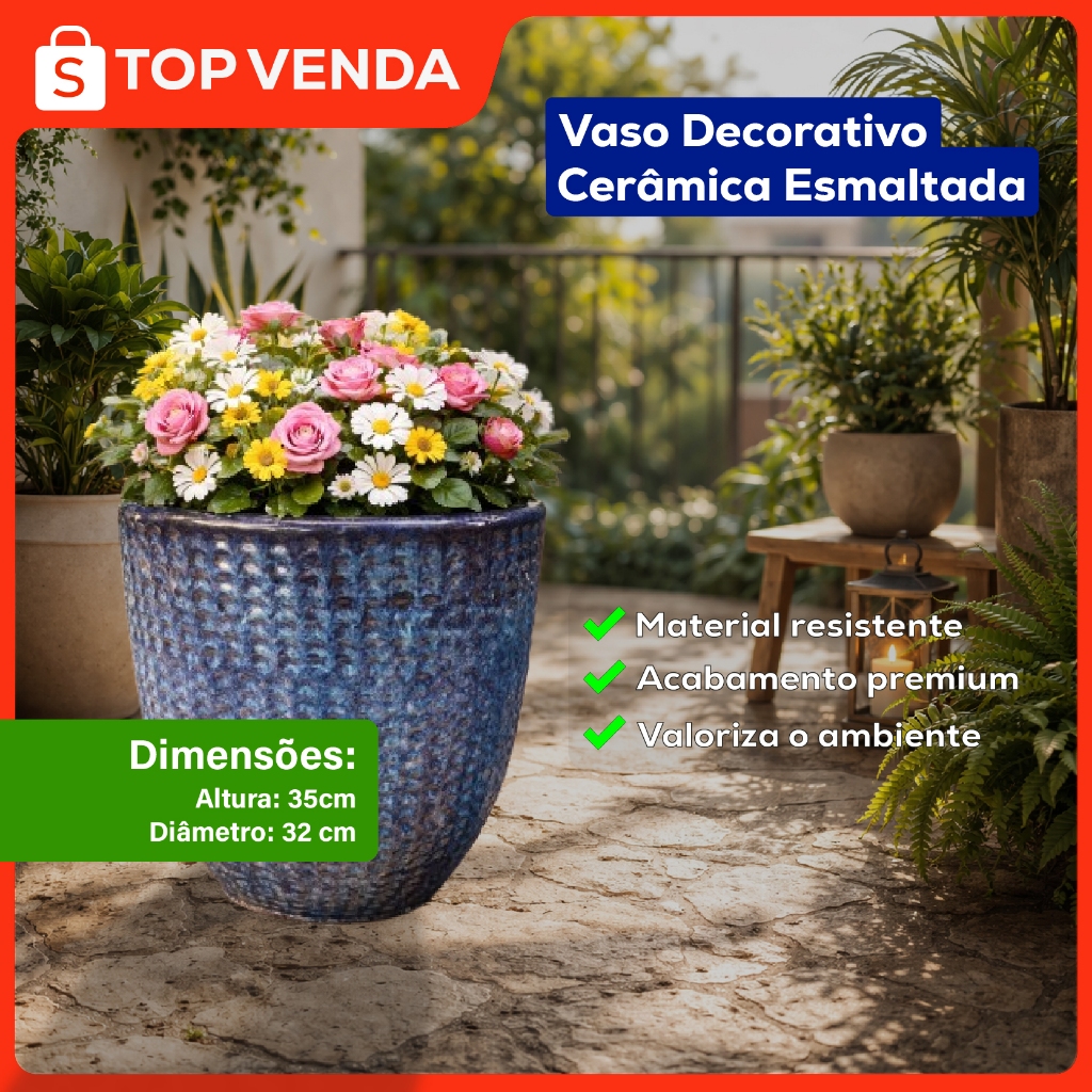 Vaso Decorativo Grande 35cm 🌿 Cerâmica Premium que Transforma e Valoriza seu Ambiente