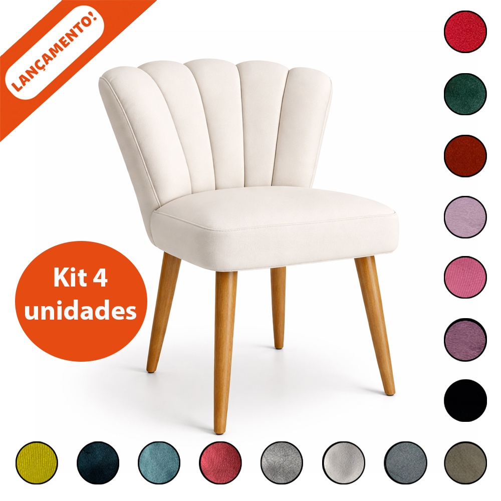 Kit 04 Poltrona Cadeira Pétala Flor para Sala Salão Decorativa Pés 35 cm Suede Aninha Decor em Oferta na Shopee