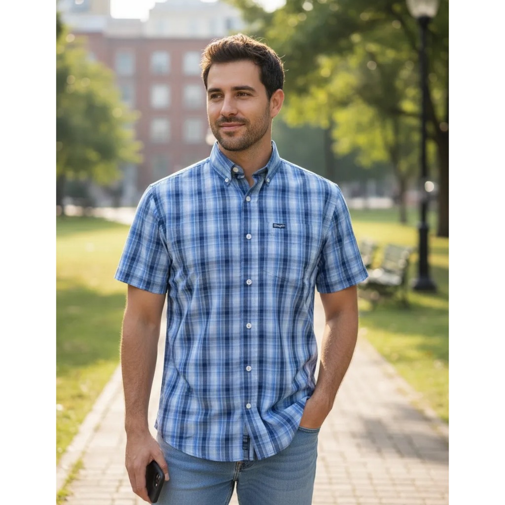 Camisa Masc Tricoline Manga Curta Xadrez Wss126 Wrangler