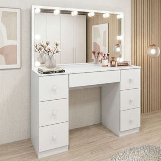 Penteadeira Camarim Espelhada 7 Gavetas Lívia Branco em Oferta na Shopee