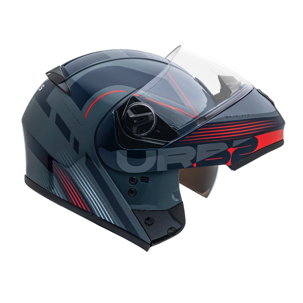 Capacete Moto Escamoteável Marca Peels - U-rb2 Club Cinza Dark Brilho c/ Vermelho Robocop