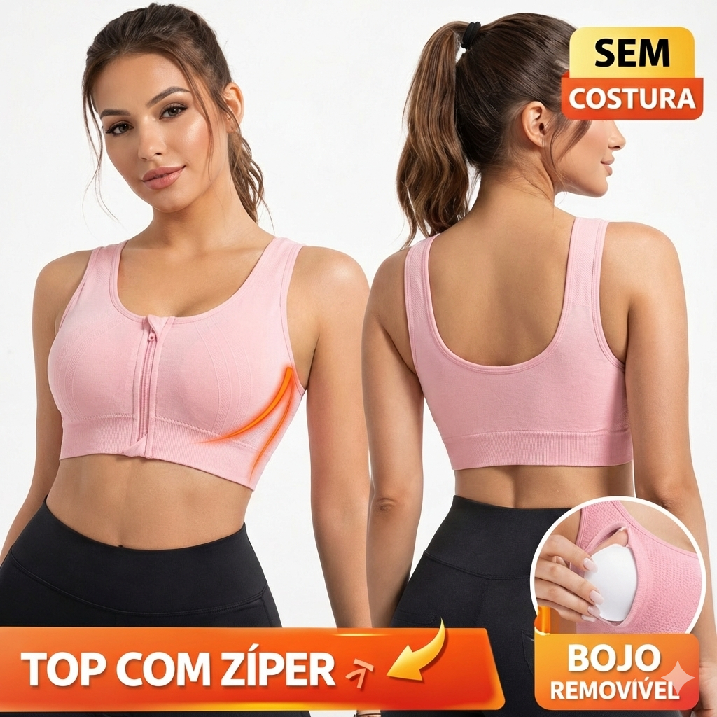 Sutiã Top Fitness Sem Costura Bojo Removível Zíper na Frente Tipo Academia em Oferta na Shopee