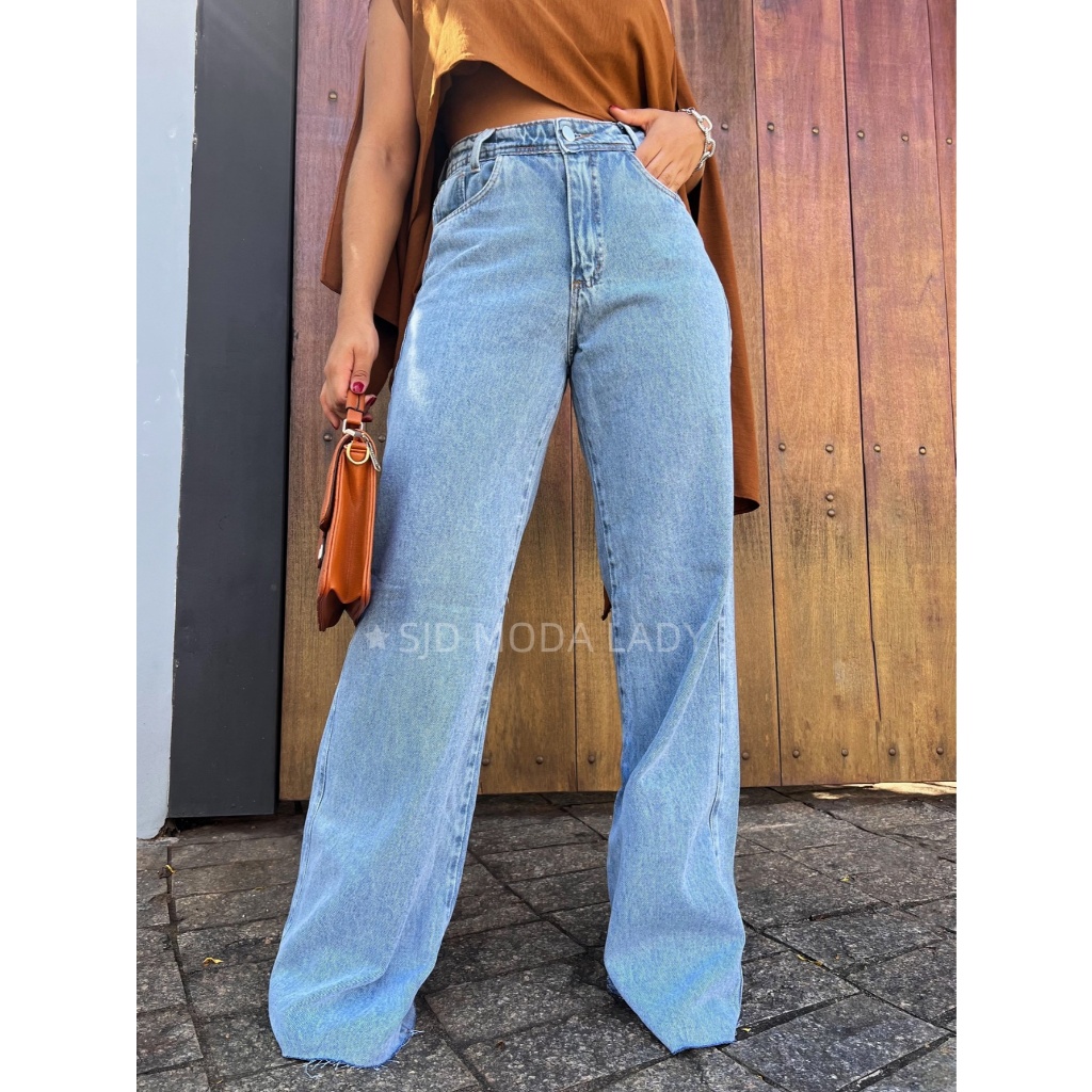 SJD MODA LADY calca jeans flare wide leg feminino,estilo simples casual,barra cortado rasgado