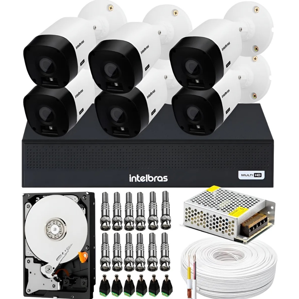Kit Cftv 6 Câmeras Multi Hd Dvr 8 Canais Intelbras 1108