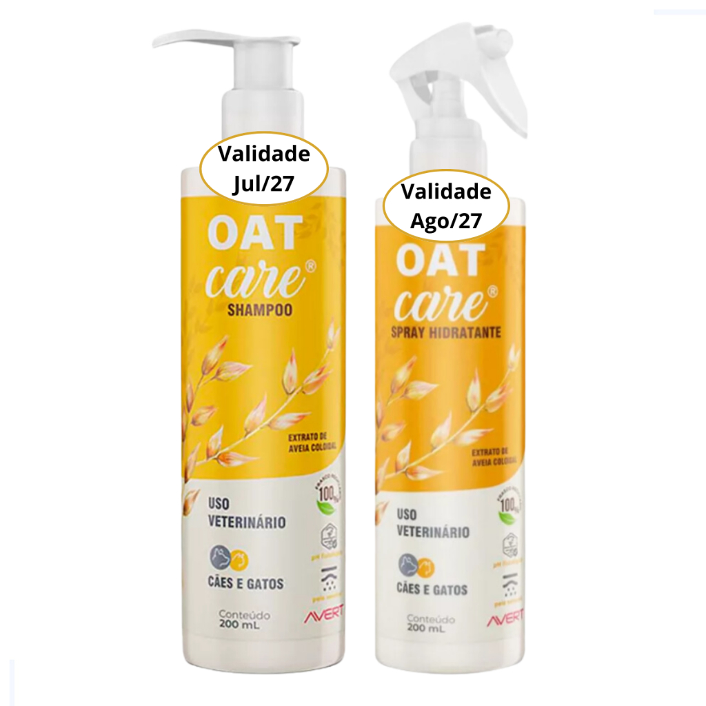Kit Oat Care Shampoo e Spray Hidratante 200ml Avert Cães Gatos