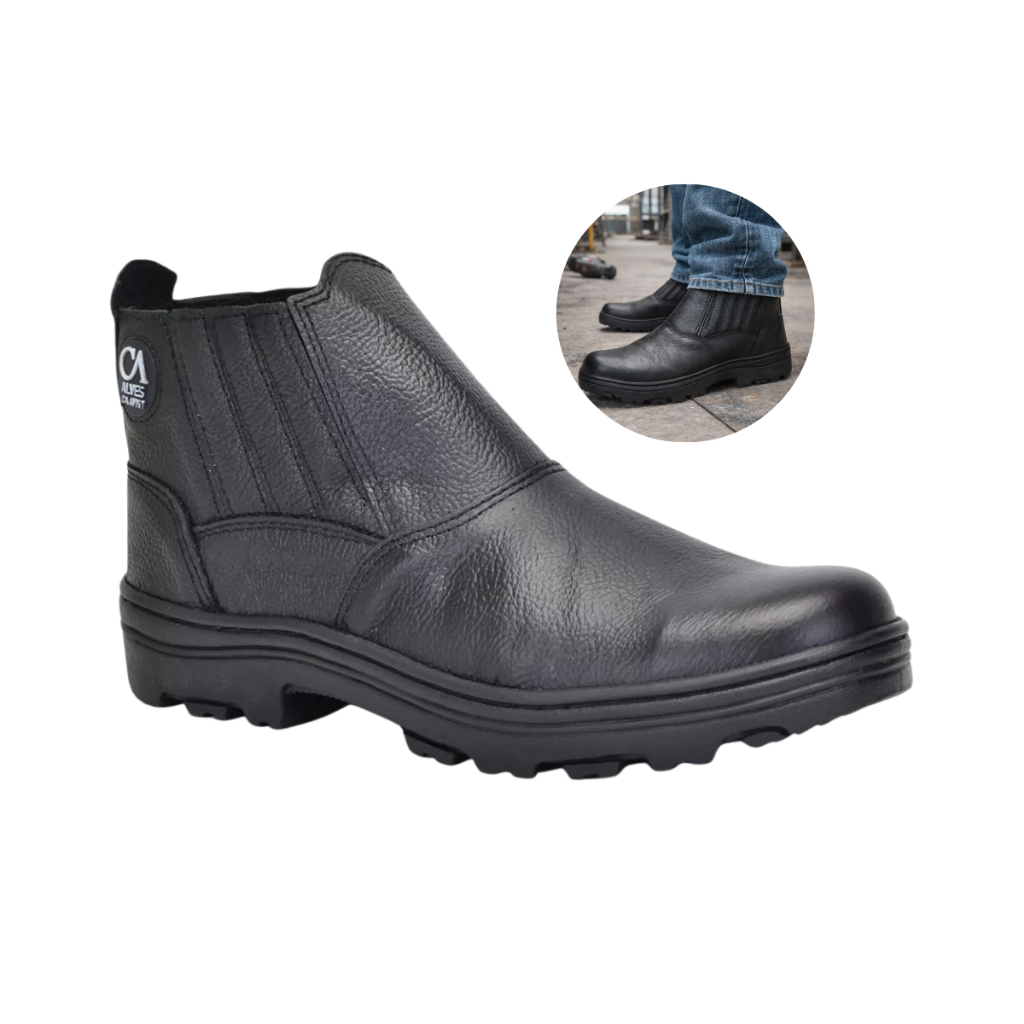 Bota Segurança Confortável Profissional Couro Legítimo EPI CA Aprovado Bico PVC Construção Trabalho