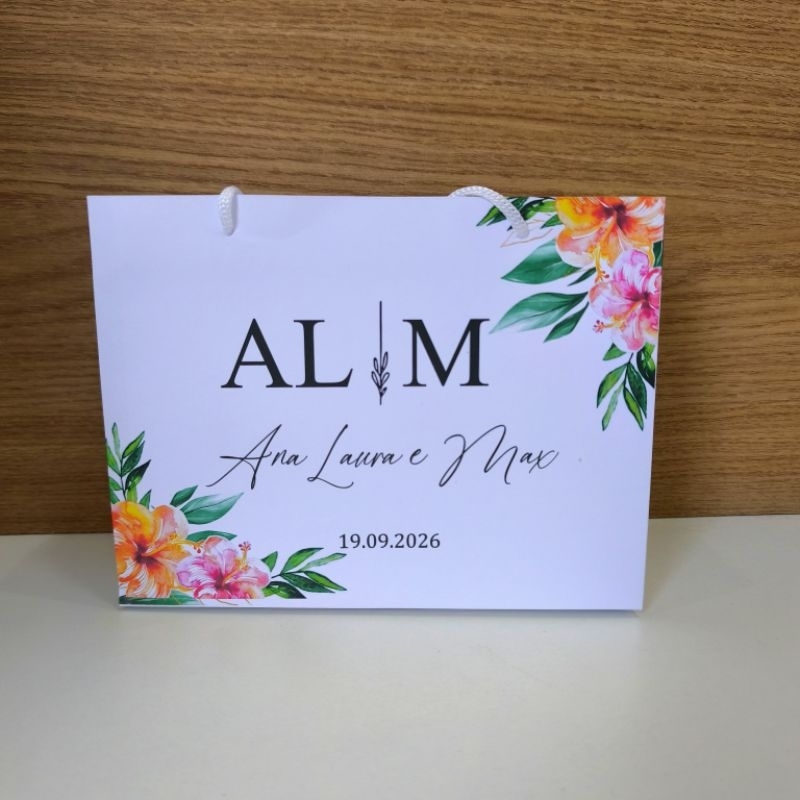 Sacolinha Personalizada Casamento Tropical- Pegue e Monte