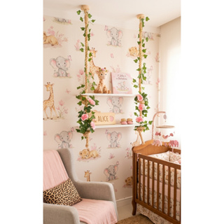 PRATELEIRA QUARTO MENINA DUPLA EM MDF BRANCO COM FOLHAGEM E ROSAS em Oferta na Shopee