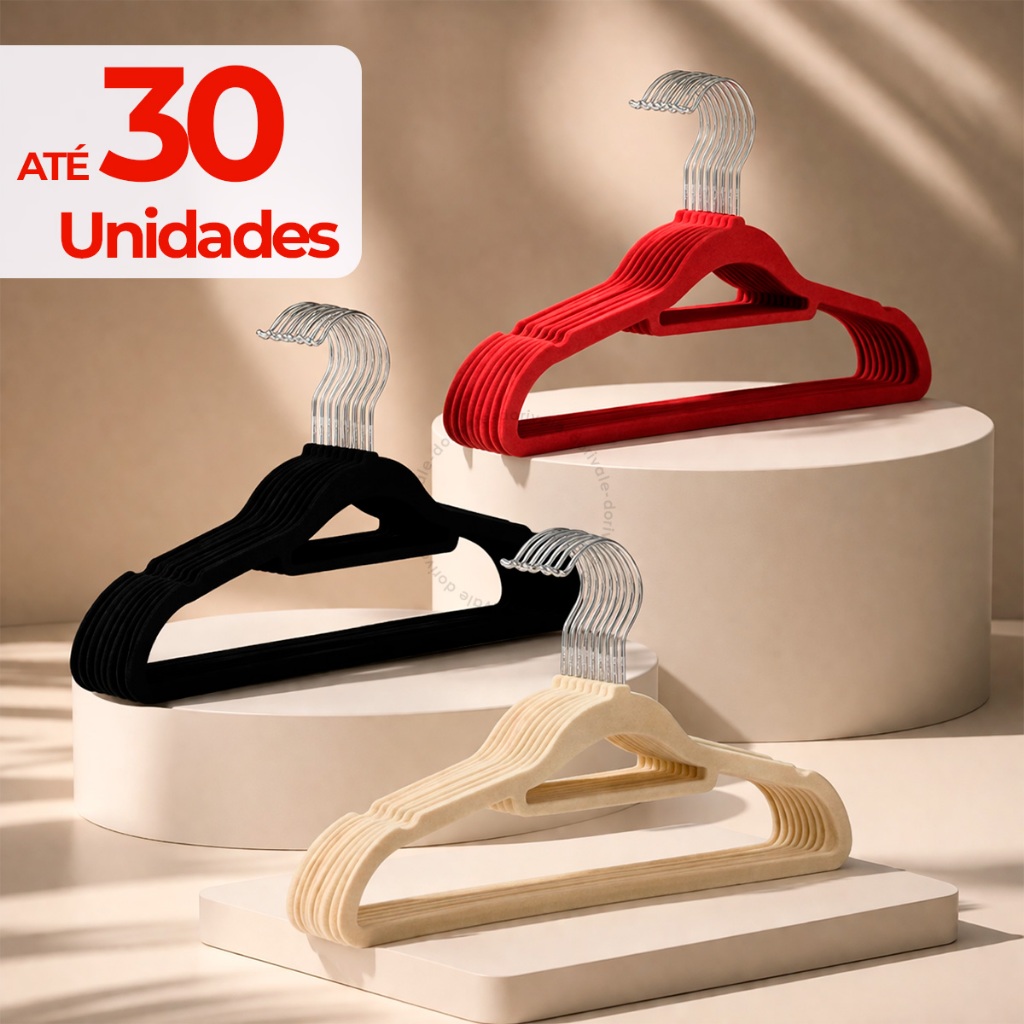 Kit Cabides Veludo Slim Finos Adulto Antideslizante Gancho Giratório 360° Organizador Preto Colorido em Oferta na Shopee