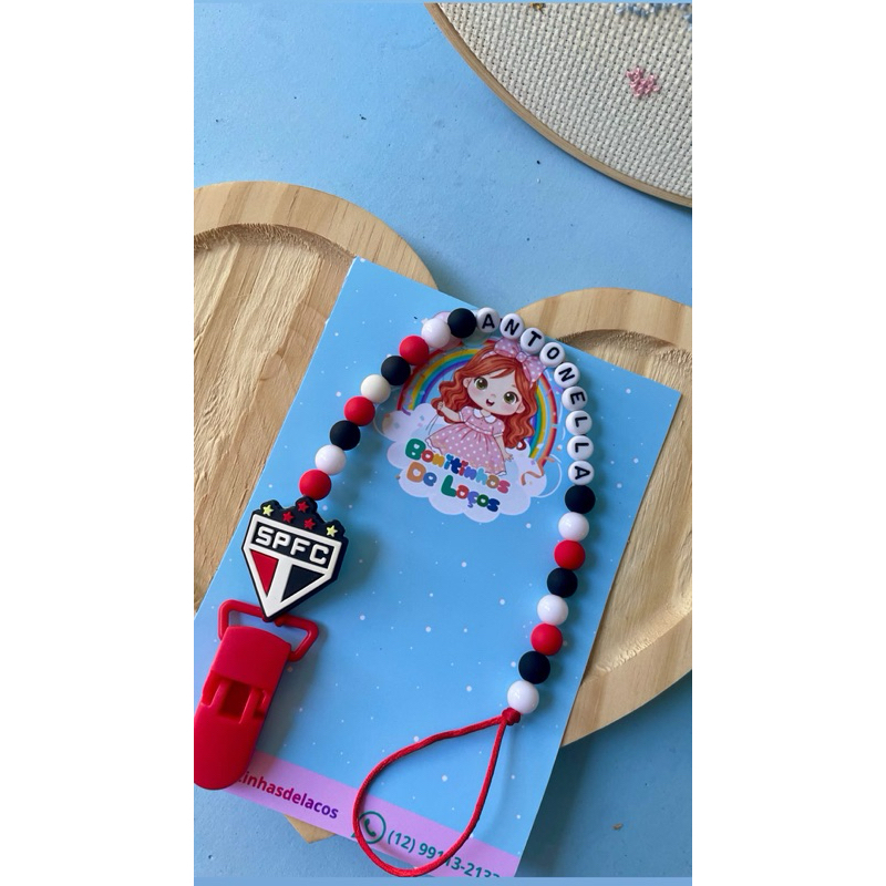 Prendedor de chupeta personalizado Corinthians e São Paulo