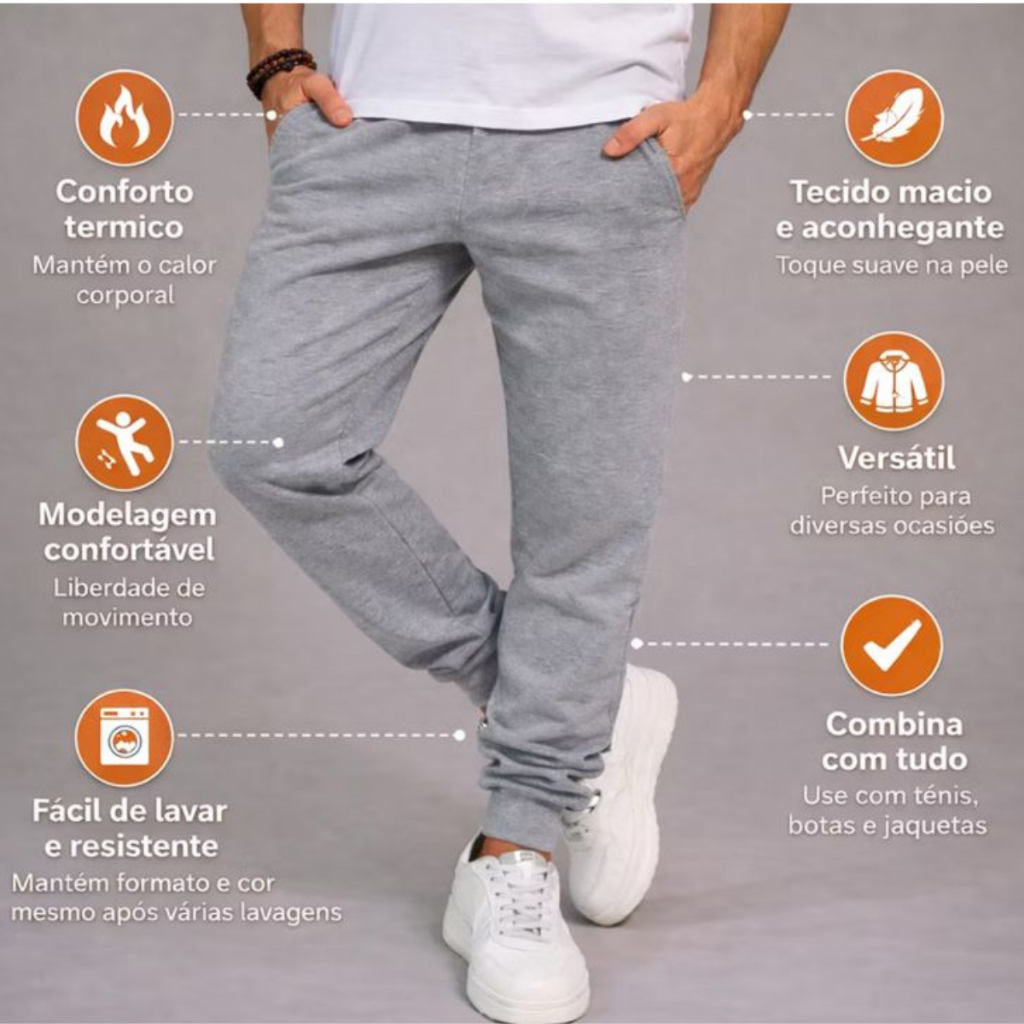 CALÇA DE MOLETOM PELUCIADA MASCULINA GROSSA COM BOLSO