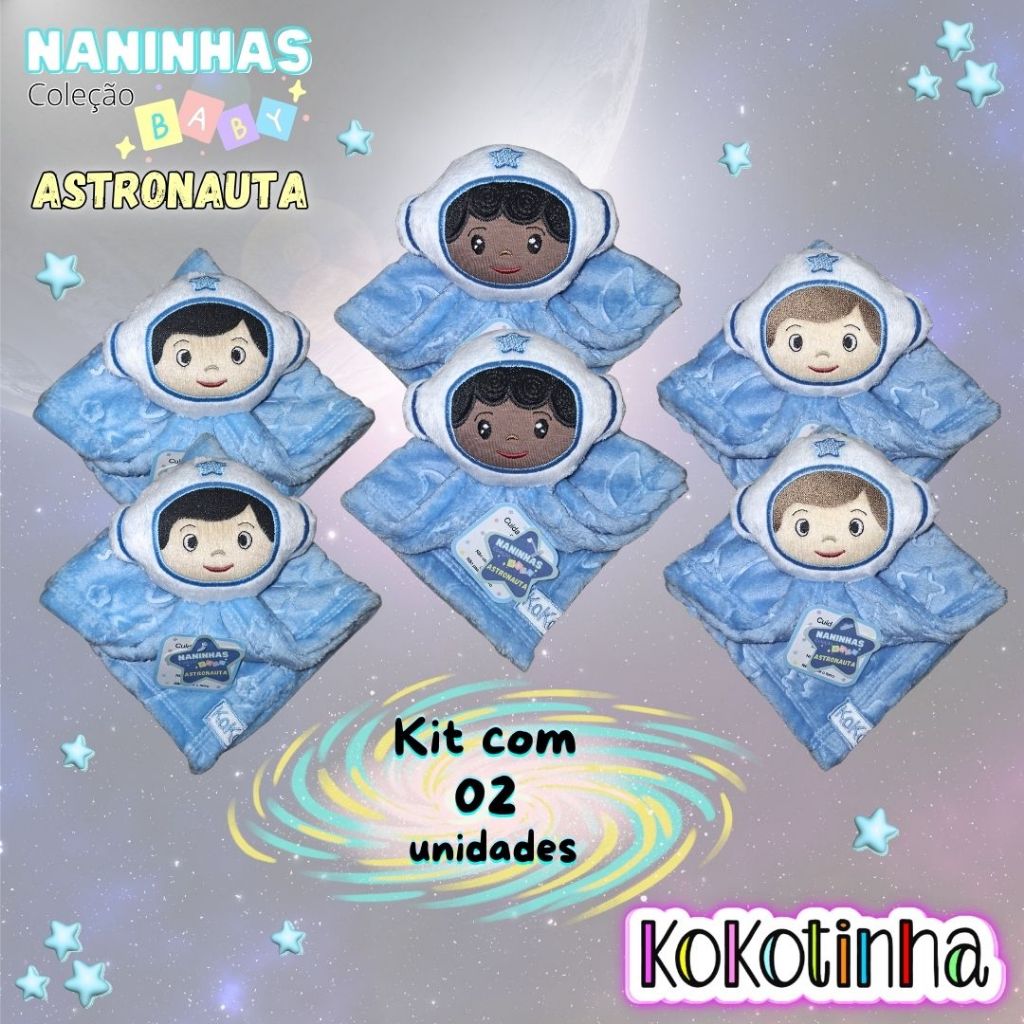 Kit com 02 unds Naninha menino astronauta Star Baby - mantinha apego menino astronauta com estrela
