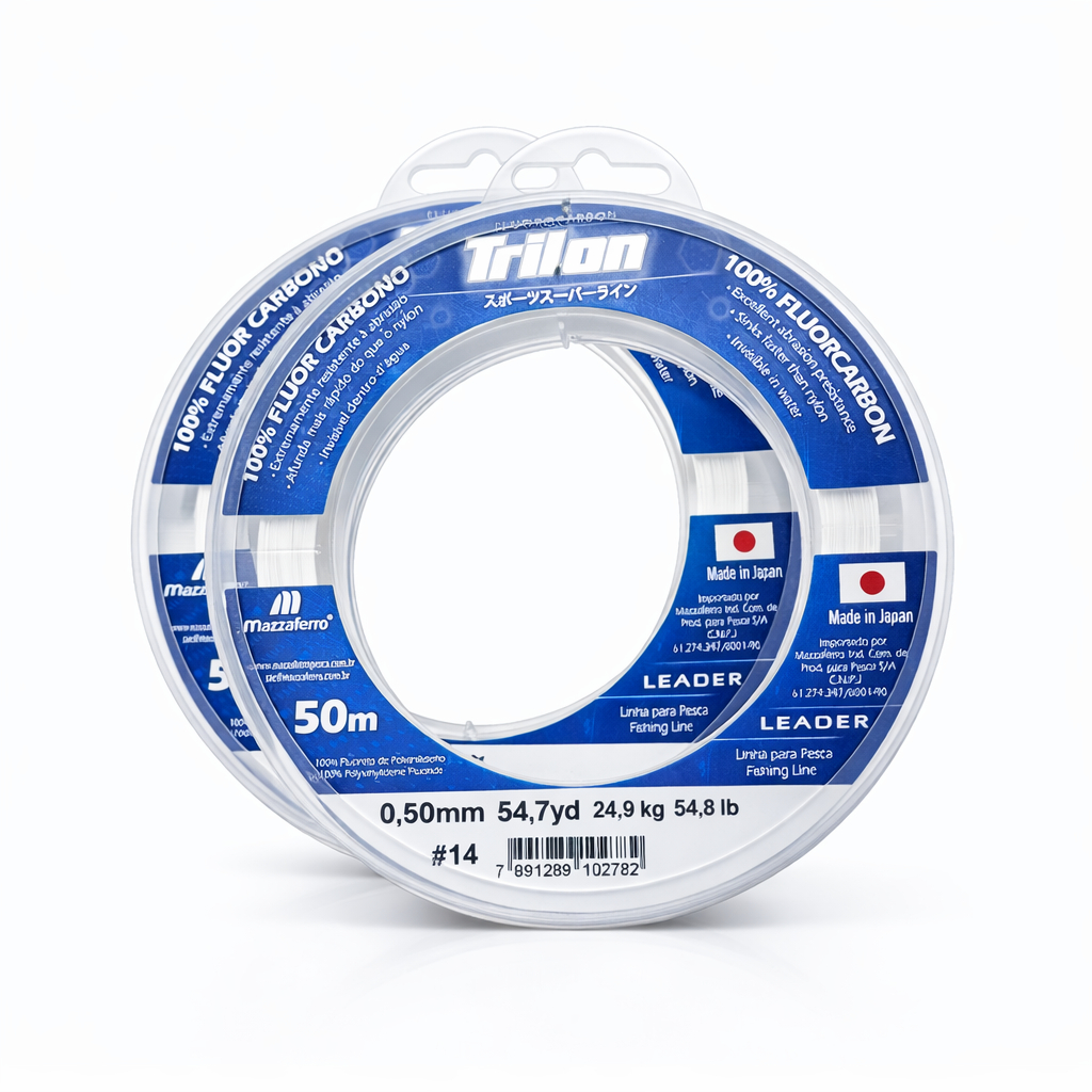 Linha de Pesca 100% FluorCarbono 0.50mm Trilon Lider 50m Transparente Alta Resistência 18kg