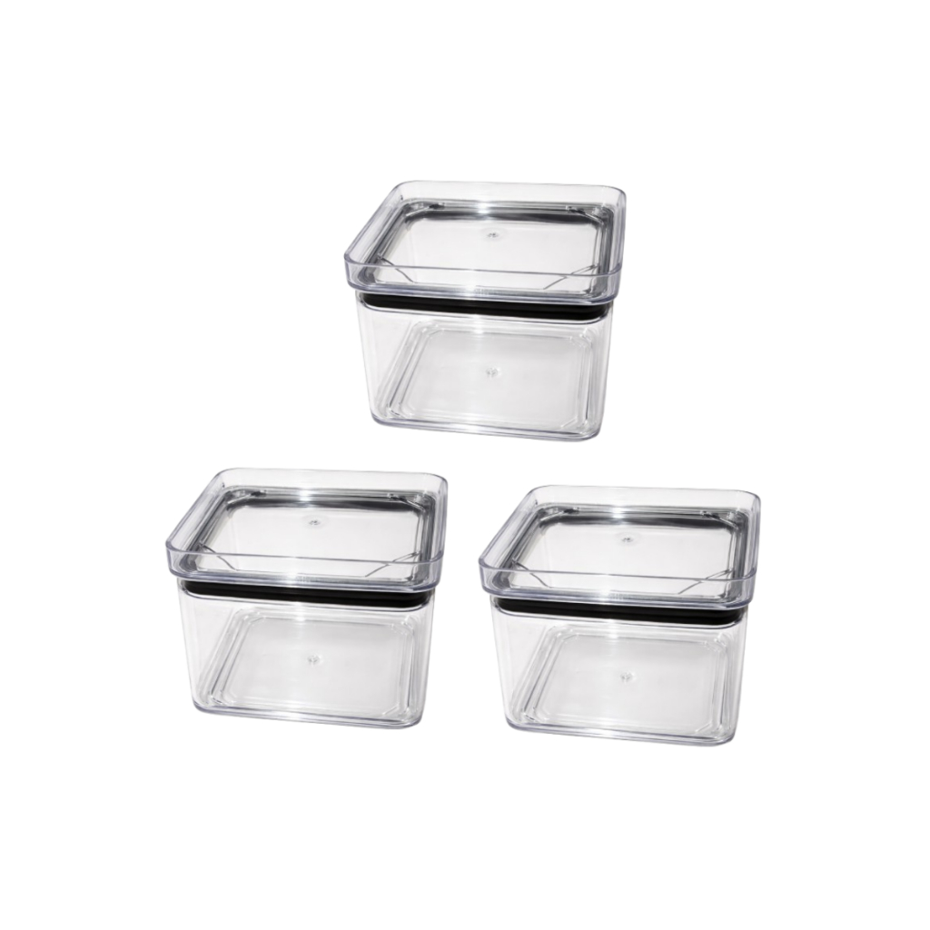 Kit 3 Potes Hermeticos Quadrado de 480 ML Porta Condimentos Alimentos Material Em Acrilíco