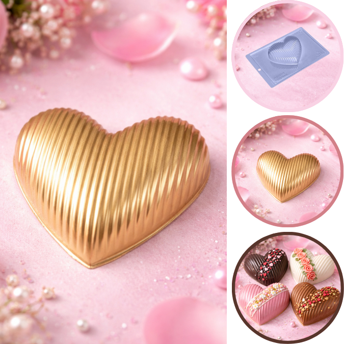 1~5 Forma Porto Com Silicone ovo de pascoa (3 partes) Para Chocolate CORAÇÃO LISTRINHA – CÓD p83 (CHOCO)