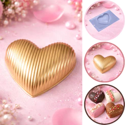 1~5 Forma Porto Com Silicone ovo de pascoa (3 partes) Para Chocolate CORAÇÃO LISTRINHA – CÓD p83 (CHOCO)