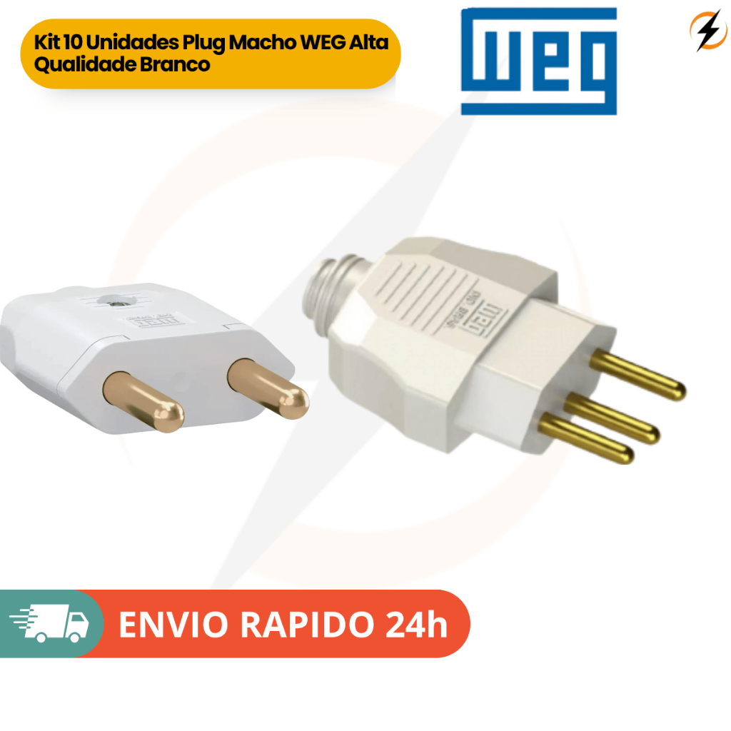 Kit 10 Unidades Plug 2P ou  2P+T Macho WEG Alta Qualidade Branco