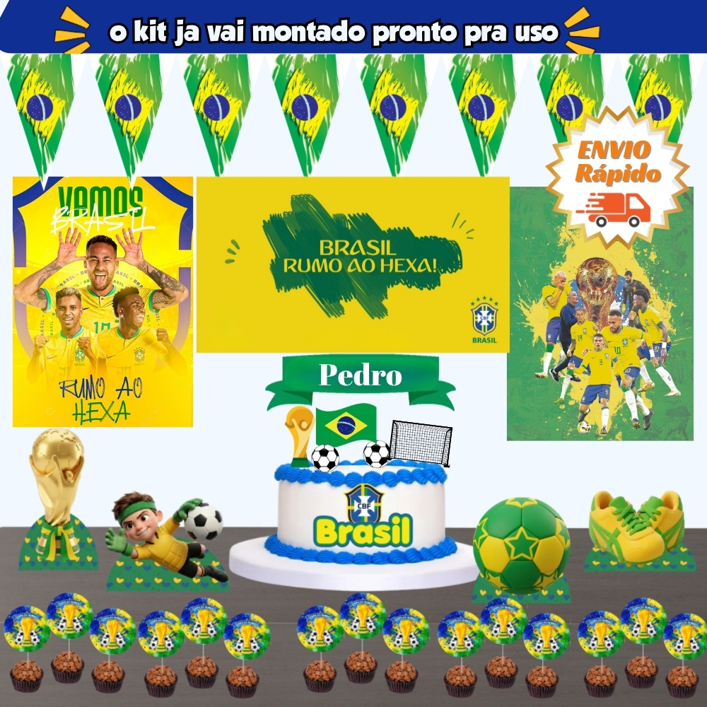 Kit Festa Pronta Basil -  Copa do Mundo 2026 - Rumo ao Hexa personalizado com nome, Menino Menina