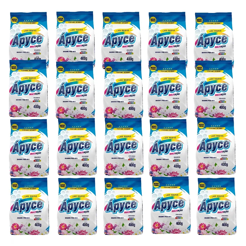 Kit 20 Sabão Pó Lava Roupas Apyce 400gr cada Perfumado Roupas Limpas