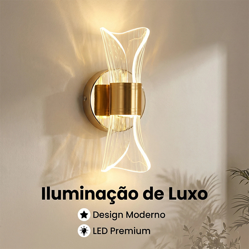 KIT1-2 Luminária Arandela Dourada De Parede Design LED Espiral Quarto Minimalista Decorativa 110/220V