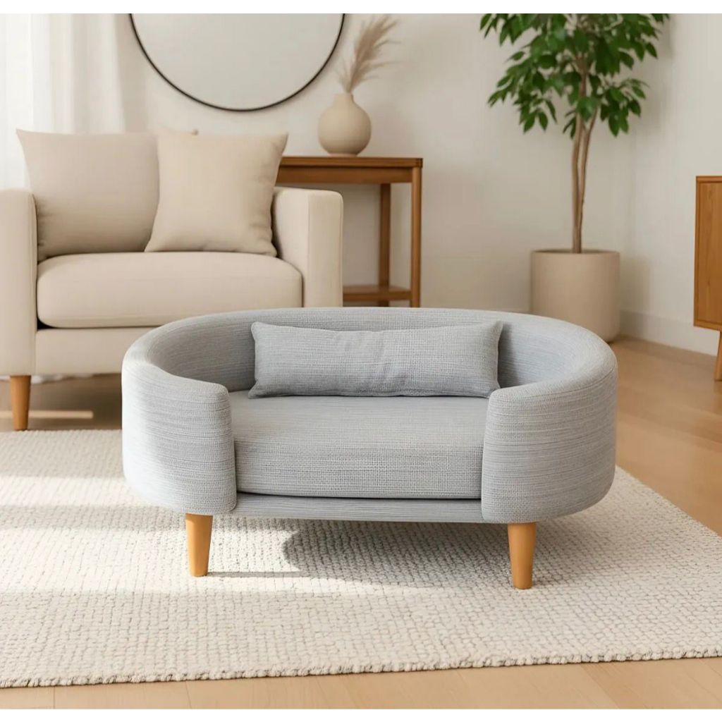 POLTRONA SOFÁ CAMA PET LUXO Linho e Veludo Com Almofada, ESPAÇOSA 90CM - Ideal para cães e gatos.