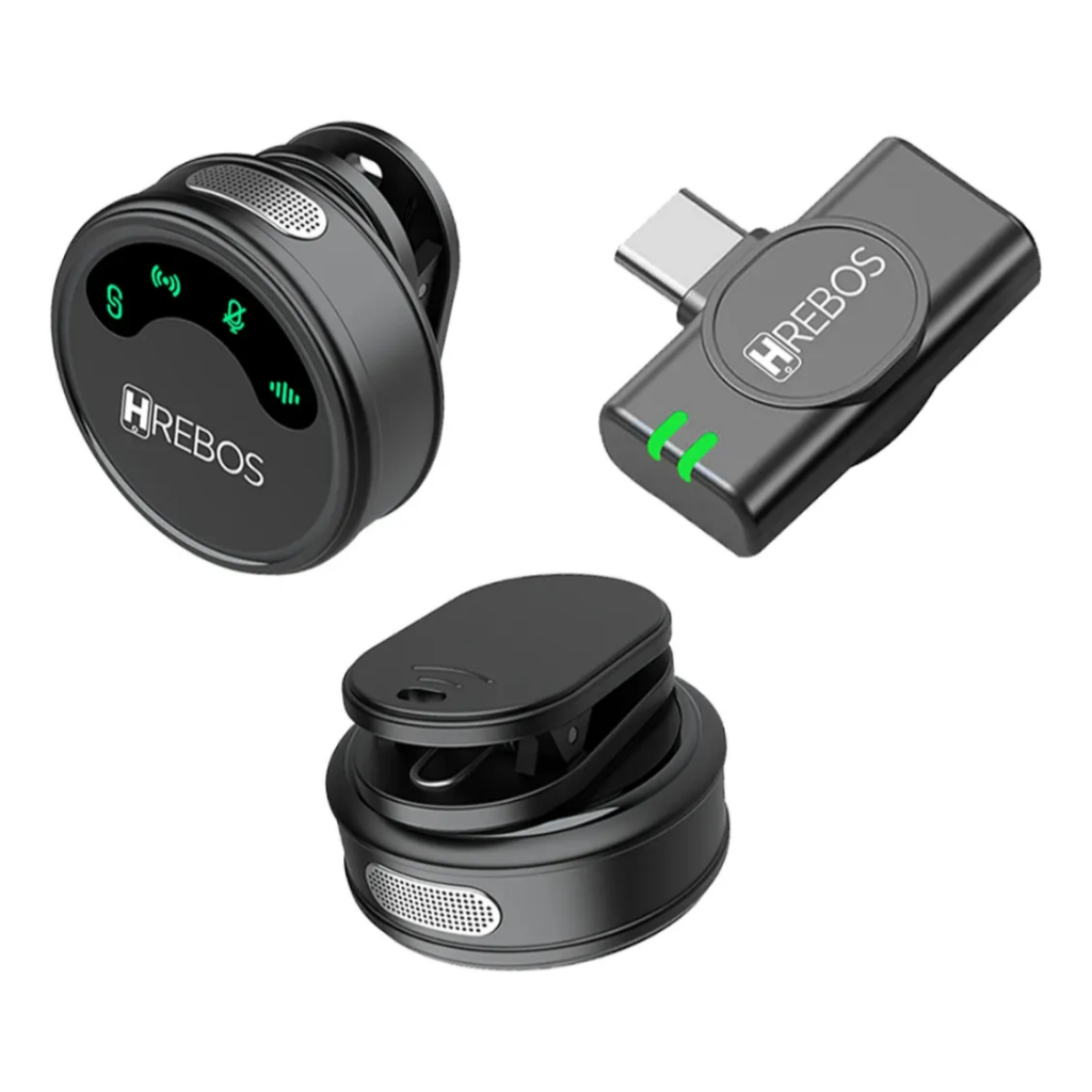 Microfone Duplo De Lapela Tipo-C Anti Ruído Sem Fio Redondo Premium Hrebos IF-1000 C